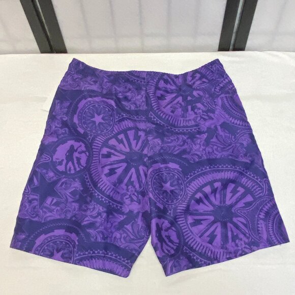 AC DC Tie Front Pockets Swim Trunk Board Shorts 18” Purple Abstract NWT - Picture 6 of 12
